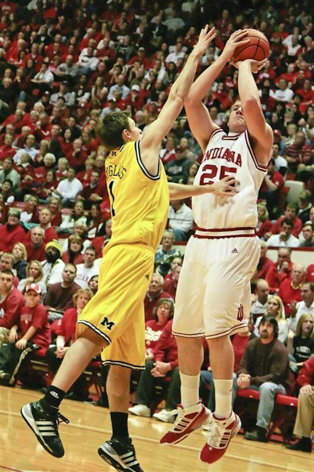 Freshman forward Tom Pritchard takes a shot during the Hoosiers 72-66 loss to Michigan Jan. 7 at Assembly Hall.