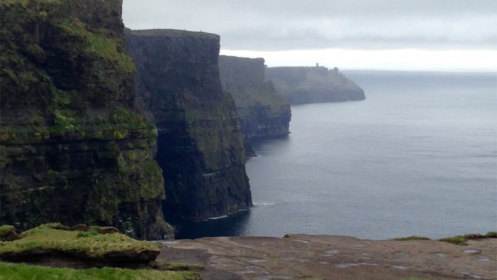 View of the Cliffs of Moher, Ireland. They are so tall that it takes a full 11 seconds to reach the water below.