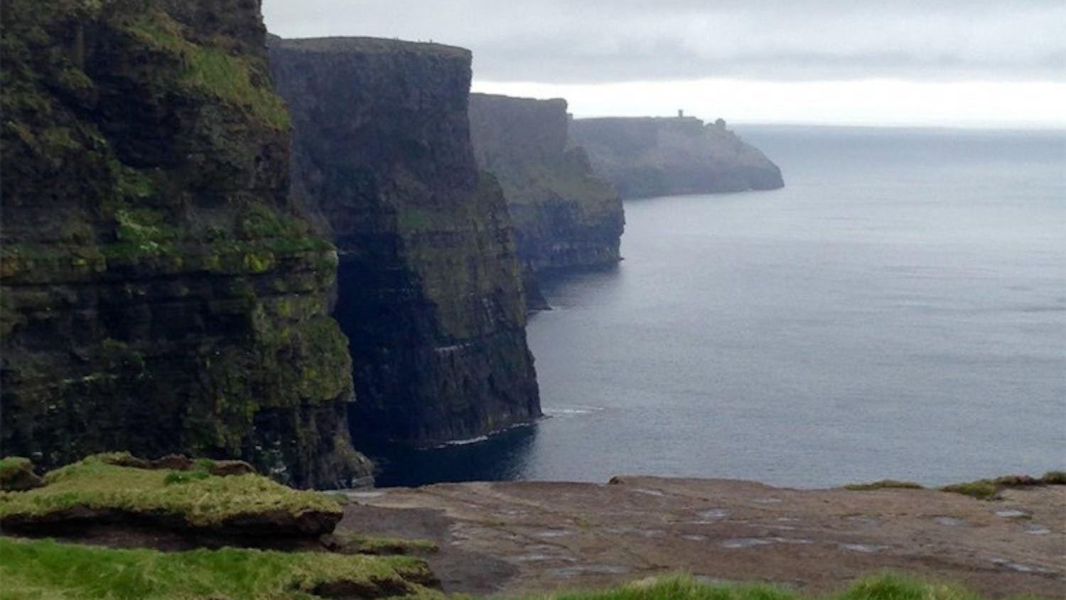 View of the Cliffs of Moher, Ireland. They are so tall that it takes a full 11 seconds to reach the water below.