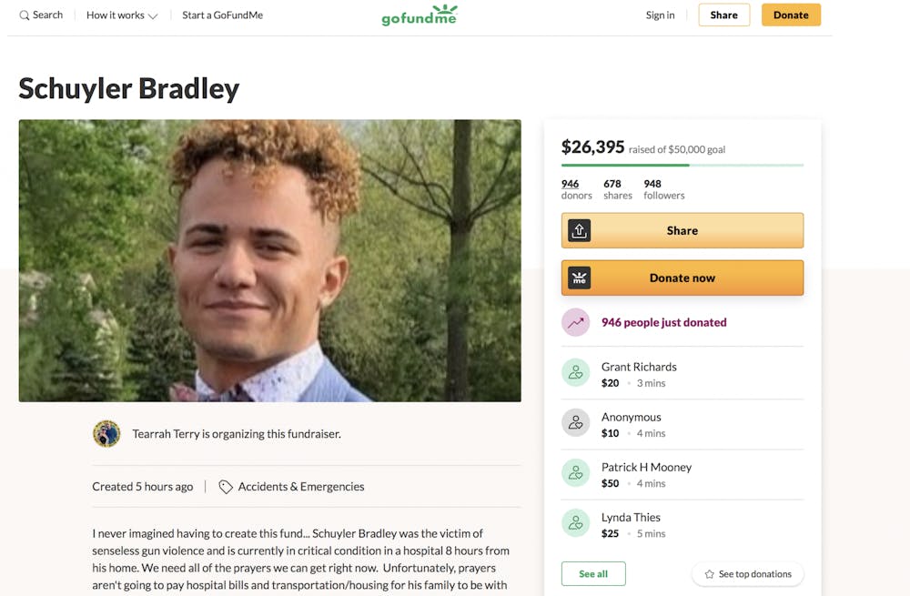 <p>Schuyler Bradley died Oct. 17 in Tuscaloosa,Alabama, after being shot once Oct. 16 at the Strip, an entertainment district near the University of Alabama.  A Go Fund Me started to support his family has seen more than $60,000 in donations.</p>