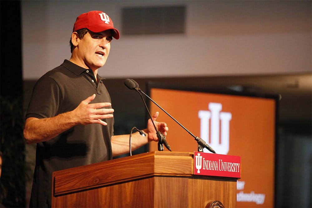 Mark Cuban speaks during the announcement of the Mark Cuban Center for Sports Media and Technology Friday in the Henke Hall of Champions.
