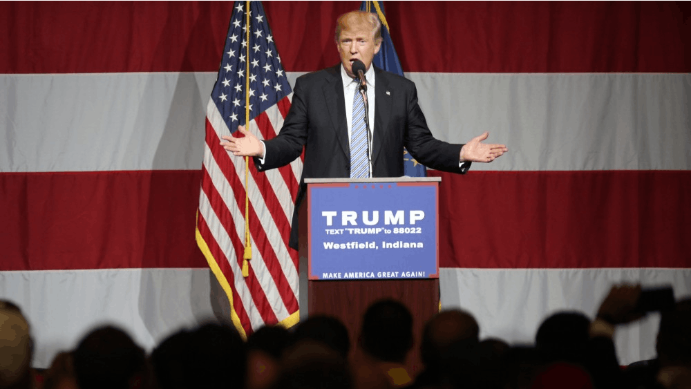 Donald Trump, republican presidential candidate, speaks during a Trump rally in Westfield, Ind. on Tuesday evening.