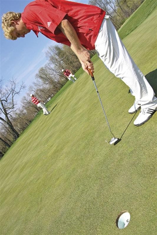 IU junior Drew Allenspach puts on the green April 17, 2008 at the IU Golf Course during practice. 