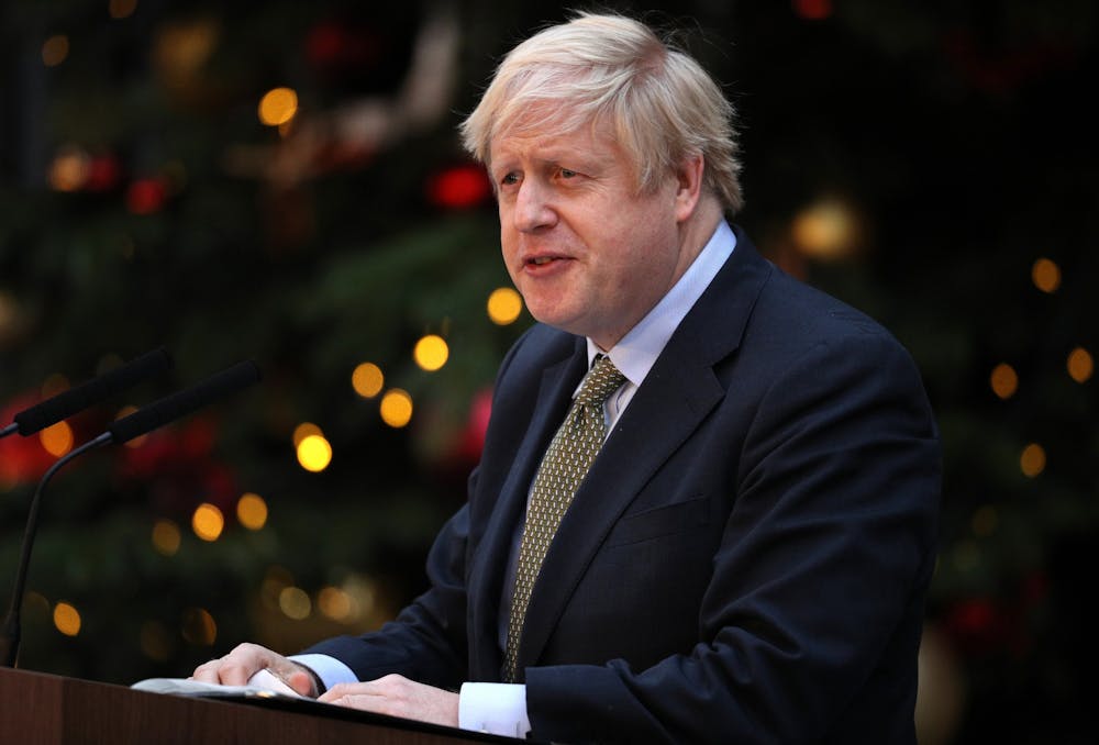 Prime Minister Boris Johnson makes a statement in Downing Street after receiving permission to form the next government during an audience with Queen Elizabeth II at Buckingham Palace on Dec. 13 in London, England.