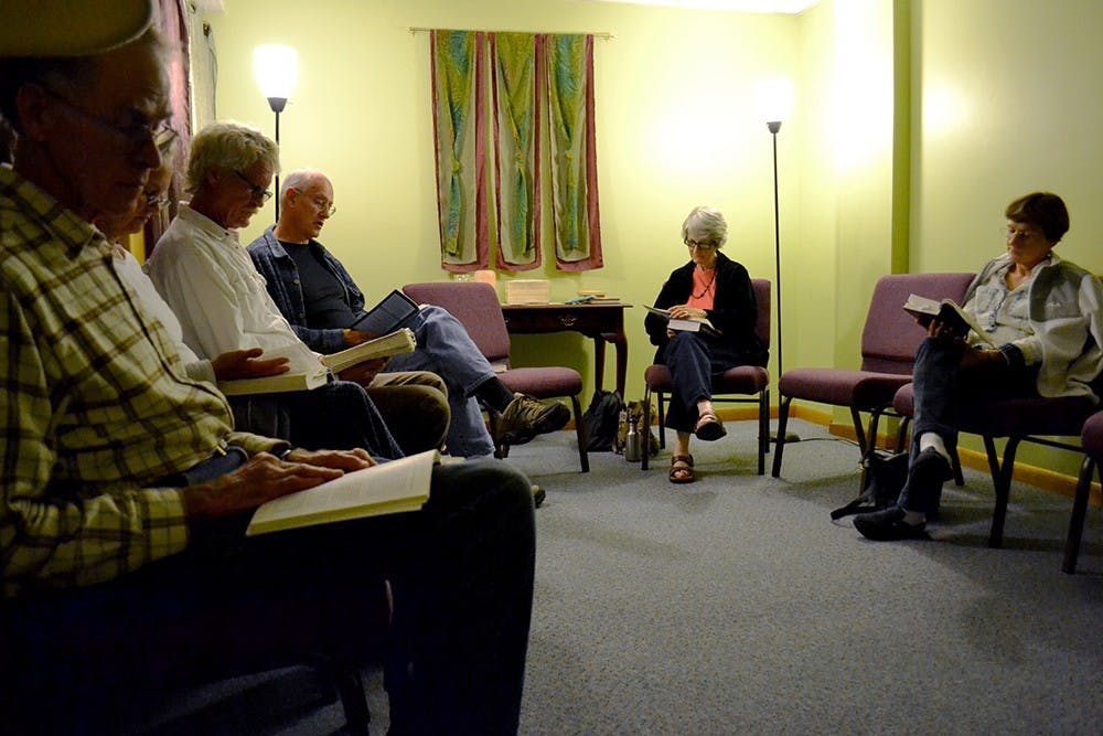 Members of the Bloomington community gather to discuss the book "A Course in Miracles" Wednesday evening at the Unity of Bloomington. The group meets on the 2nd and 4th Wednesday each month and will show "A Chorus in Miracles" on Saturday, Oct. 24 at 7 p.m. celebrating the 50th anniversary of the book.