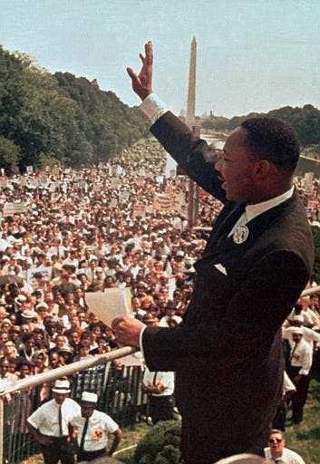 The Associated PressThe Rev. Martin Luther King Jr. acknowledges the crowd at the Lincoln Memorial for his "I Have a Dream" speech during the March on Washington, D.C., on Aug. 28, 1963. The march was organized to support proposed civil rights legislation and end segregation. King founded the Southern Christian Leadership Conference in 1957, advocating nonviolent action against America's racial inequality. Awarded the Nobel Peace Prize in 1964, King was assassinated in Memphis, Tenn., in 1968.