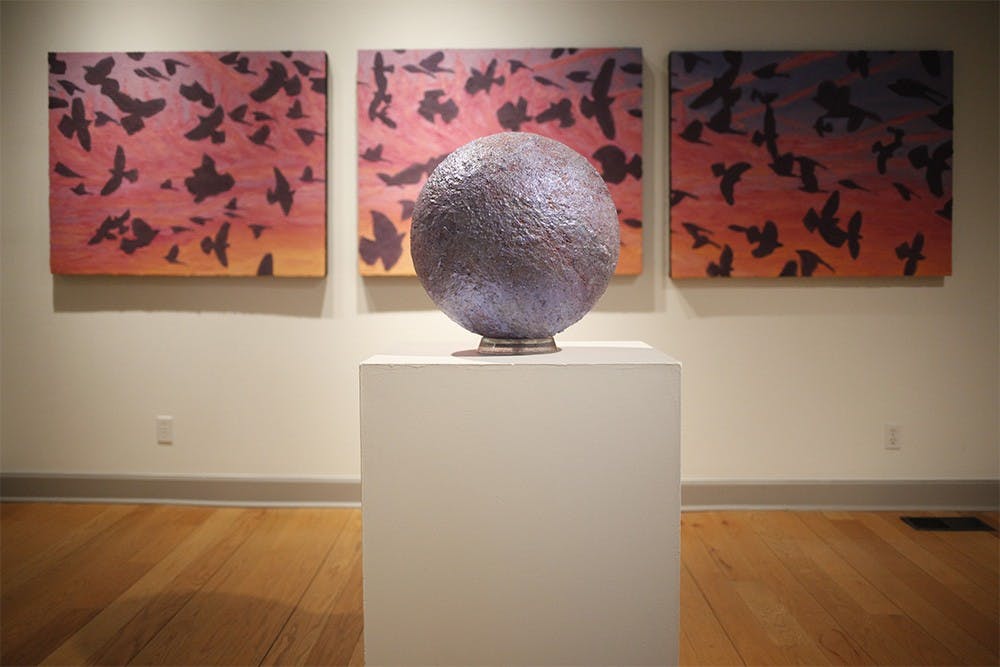 Part of the July arts exhibit titled "Earth, Water, Sky" by Margaret Gohn sits in the Ivy Tech John Waldron Arts Center.  The exhibit will have an opening this Friday.