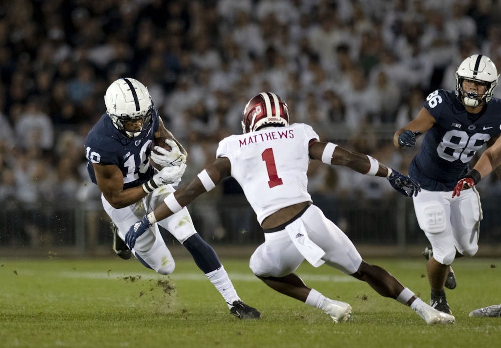 <p>Senior defensive back Devon Matthews attempts to make a tackle against Penn State on Oct. 2, 2021, at Beaver Stadium. Indiana is off this week for their bye week before taking on No. 11 Michigan State for Homecoming.</p>
