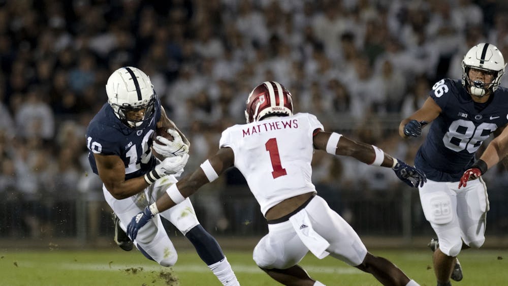 Senior defensive back Devon Matthews attempts to make a tackle against Penn State on Oct. 2, 2021, at Beaver Stadium. Indiana is off this week for their bye week before taking on No. 11 Michigan State for Homecoming.