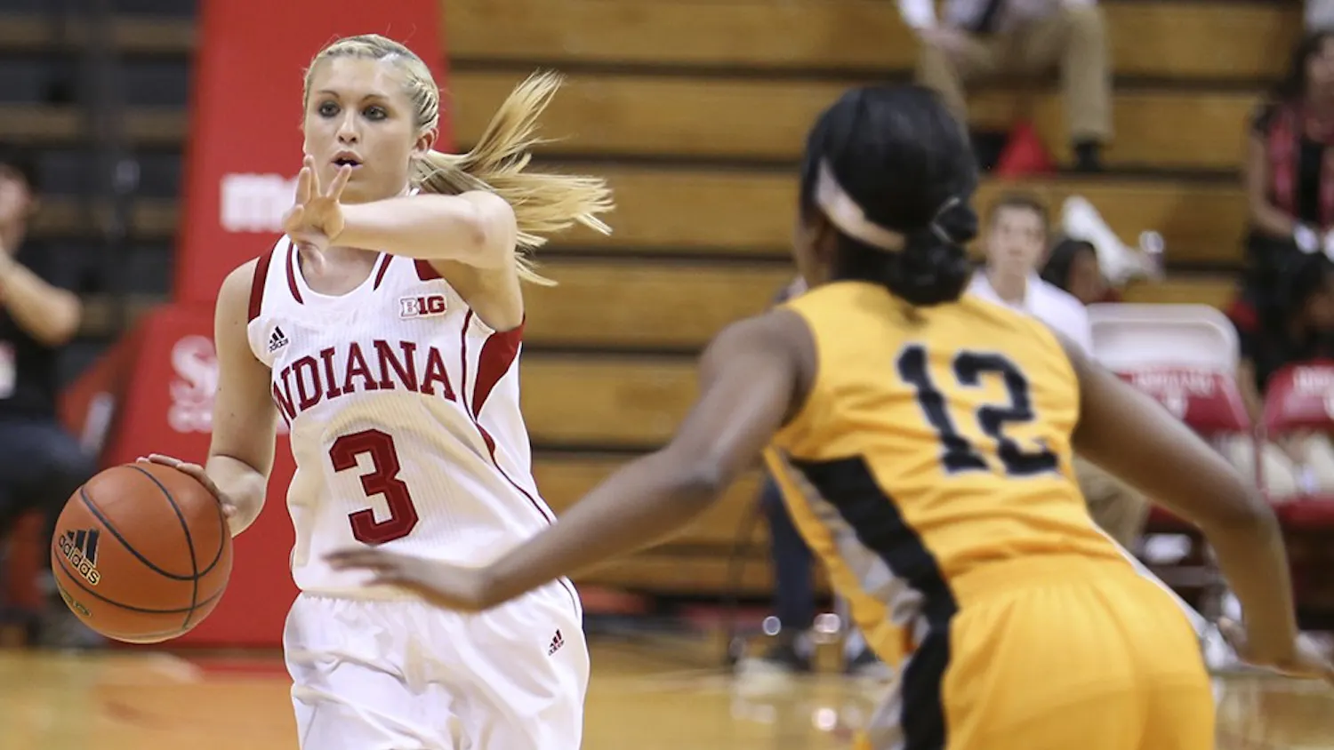 Freshman forward Amanda Cahill surveys the court during IU's game against Valpraiso on Tuesday at Assembly Hall.