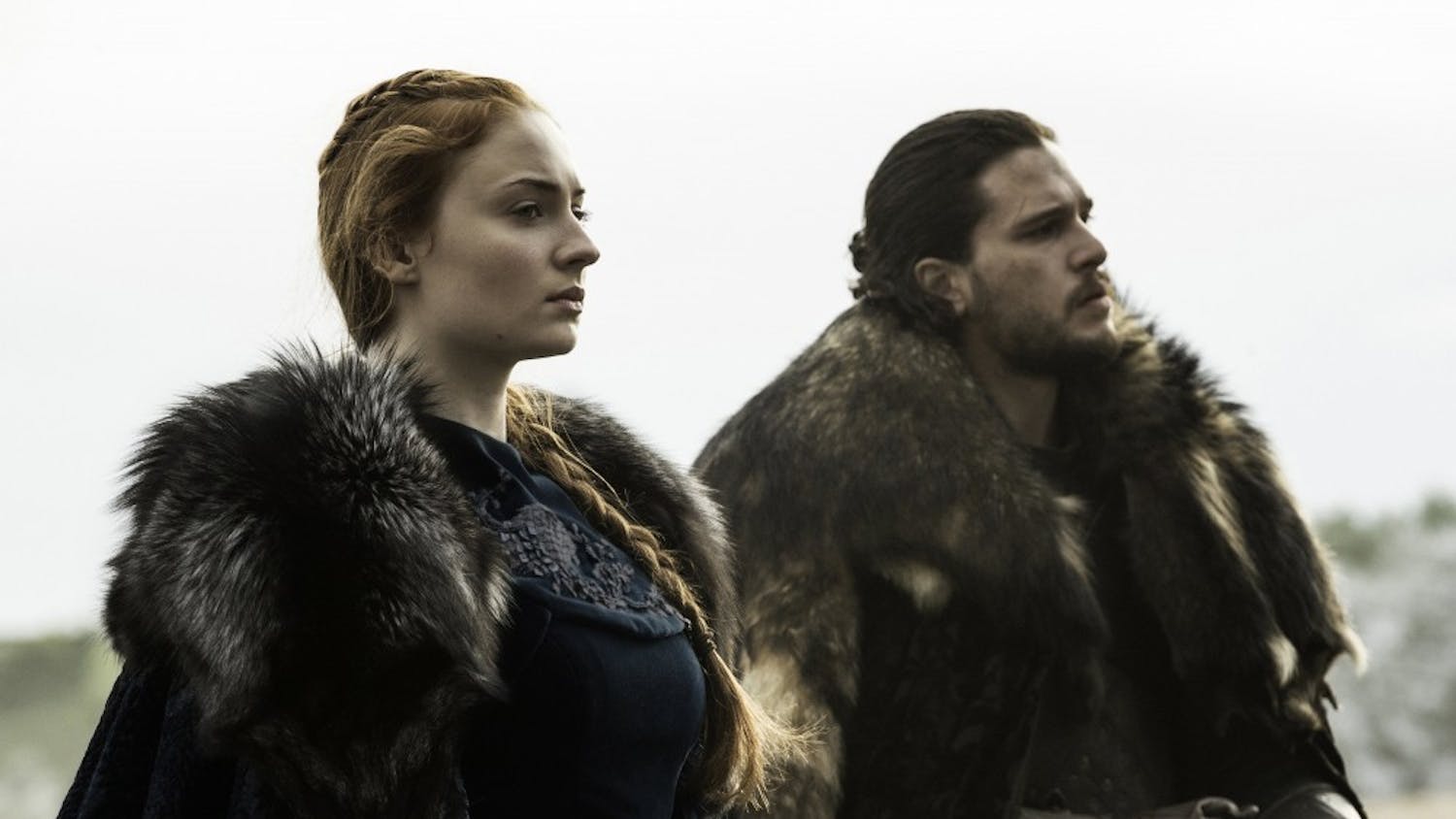 Sophie Turner and Kit Harington as Sansa Stark and Jon Snow in season six of “Game of Thrones,” which received the most nominations of any show this year with 23, including Outstanding Drama Series. 