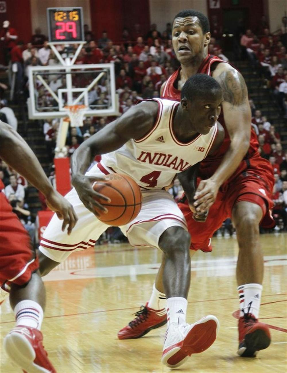 Junior guard Victor Oladipo dribbles around an opponent in the Hoosiers' 76-47 win against Nebraska on Wednesday at Assembly Hall.