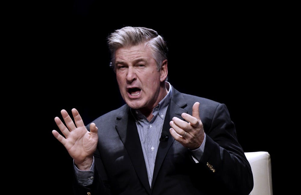 <p>America's foremost Donald Trump impersonator, Alec Baldwin, speaks during an event to discuss the book "You Can’t Spell America Without Me," a political satire of Trump's presidential memoir.</p>