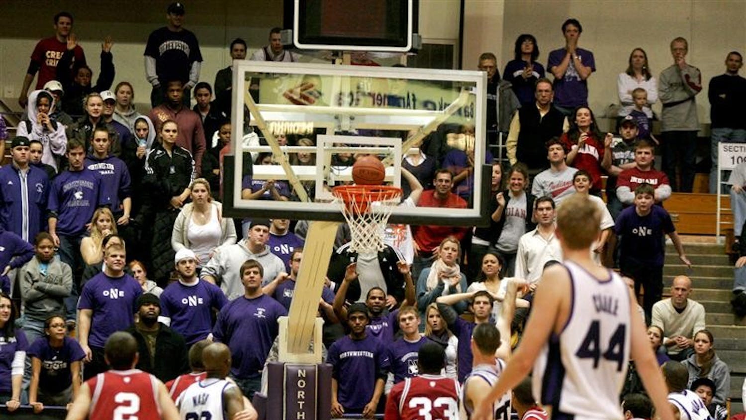 Northwestern's Guard Craig Moore sinks a free throw with six seconds left in the Wildcats' game against IU Wednesday evening in Evanston, Ill. The free throw was the game winning shot for Northwestern, with the score 77-75.
