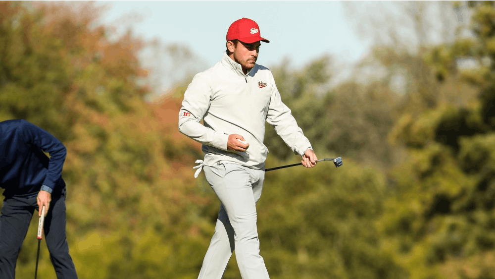 Brock Ochsenreiter walks after hitting the ball Tuesday at the Crooked Stick Invitational at Crooked Stick Golf Course in Carmel, Indiana. Ochsenreiter shot one under par Tuesday, a score beat by only one other player in the tournament.