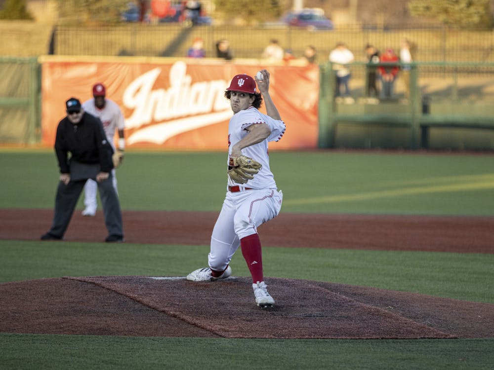 Senior Braydon Tucker winds up to throw a pitch against Miami University on March 1, 2022, at Bart Kaufman Field. IU won 8-1 against Illinois in the Big Ten Tournament. 