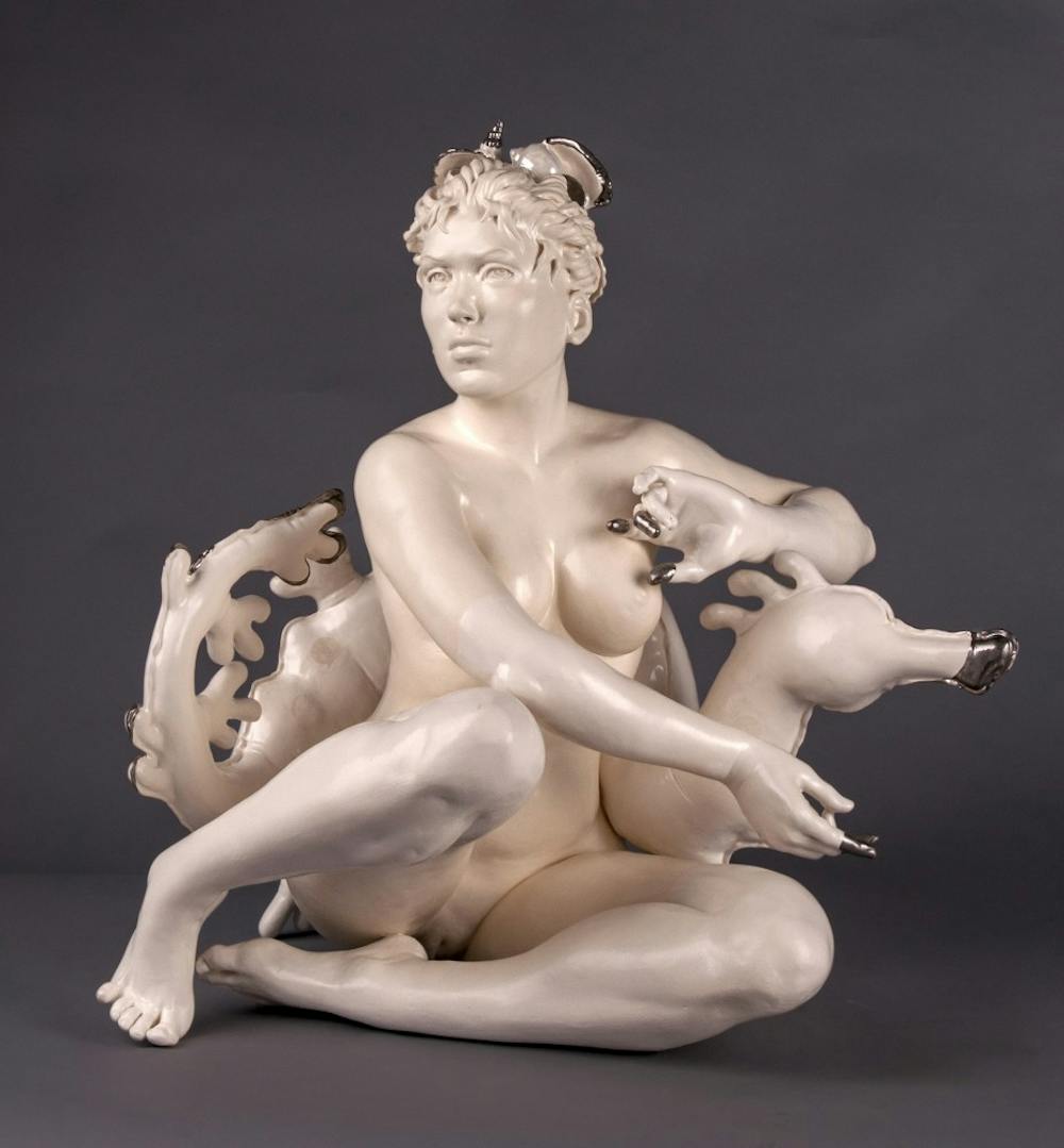 <p>Christyl Boger, "Off Shore: How Deep it Lies," 2018. Glazed white earthenware, white gold luster and mother-of-pearl luster.&nbsp;</p>