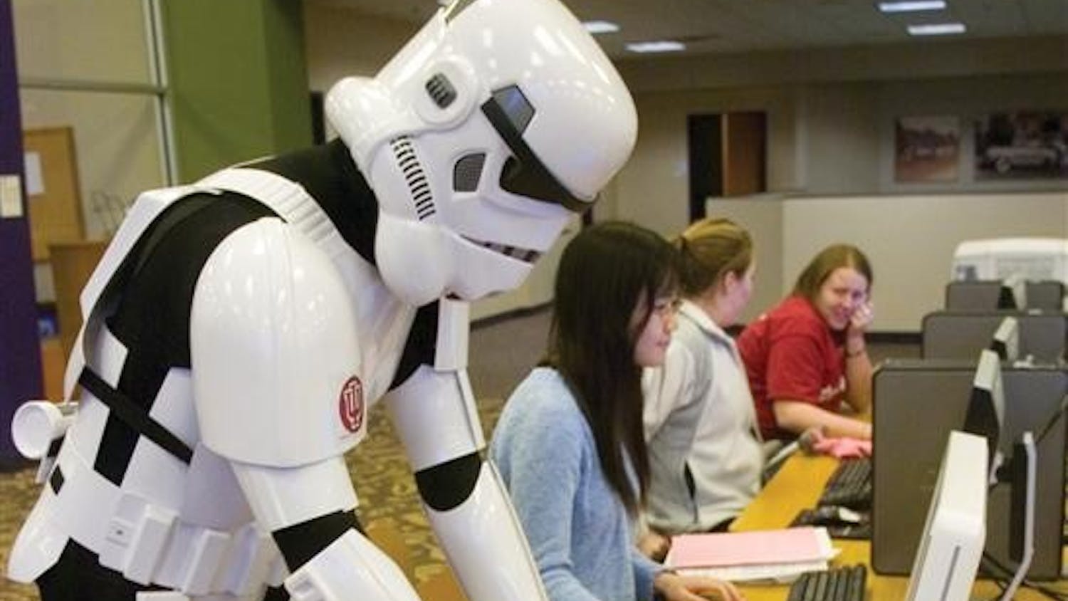 IU student Cole Horton checks his email Jan. 28, 2007 at the Wilkie Residence Center. Horton is a member of the local Bloomington Star Wars club, the Hoosier Alliance.
