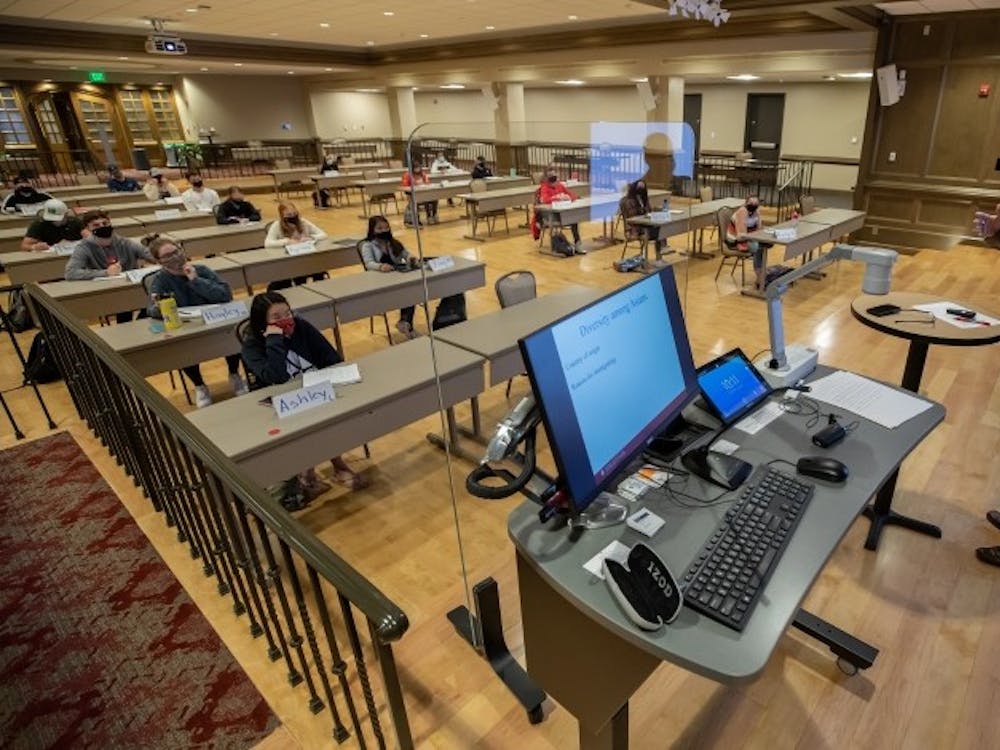 Rooms in the Indiana Memorial Union have been turned into classrooms in order to maintain safety during in-person instruction. IU will have in-person classes in fall 2021.