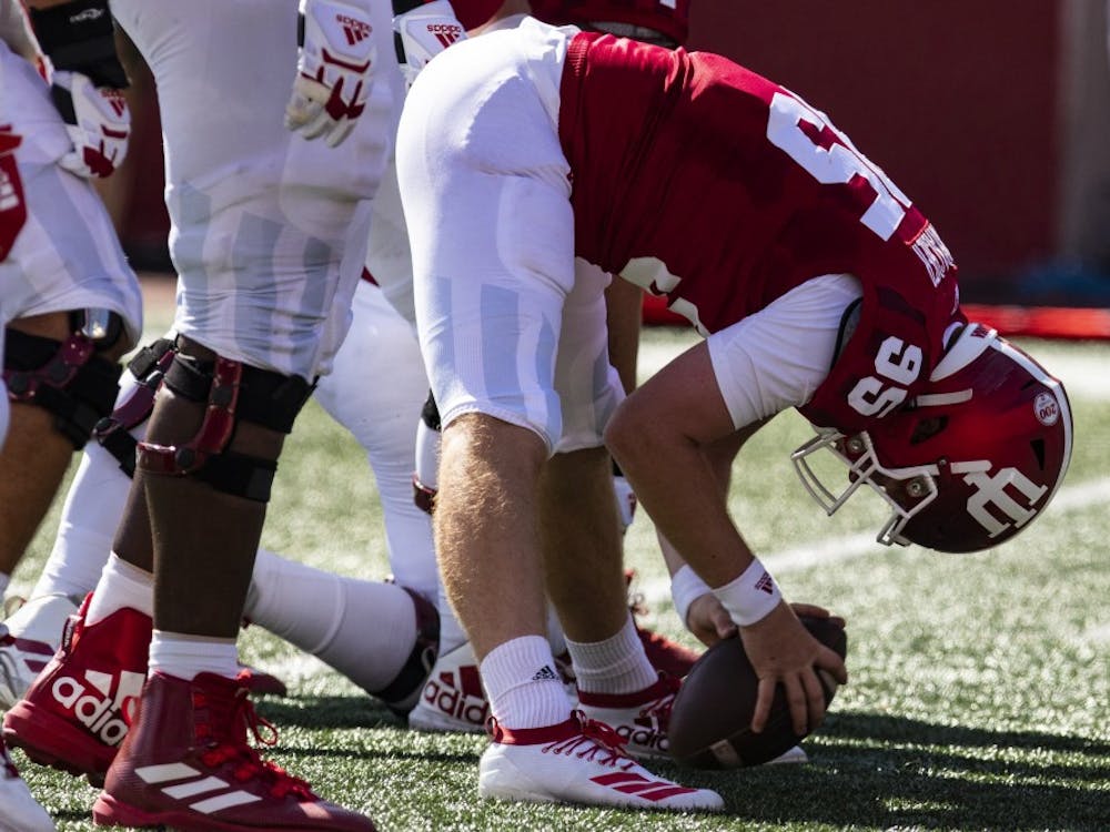 Then-freshman long snapper Sean Wracher prepares to hike the ball on Sept. 7, 2019 at Memorial Stadium. Wracher was named to Mannelly Award Watch List Monday afternoon, per a release from IU Athletics. 