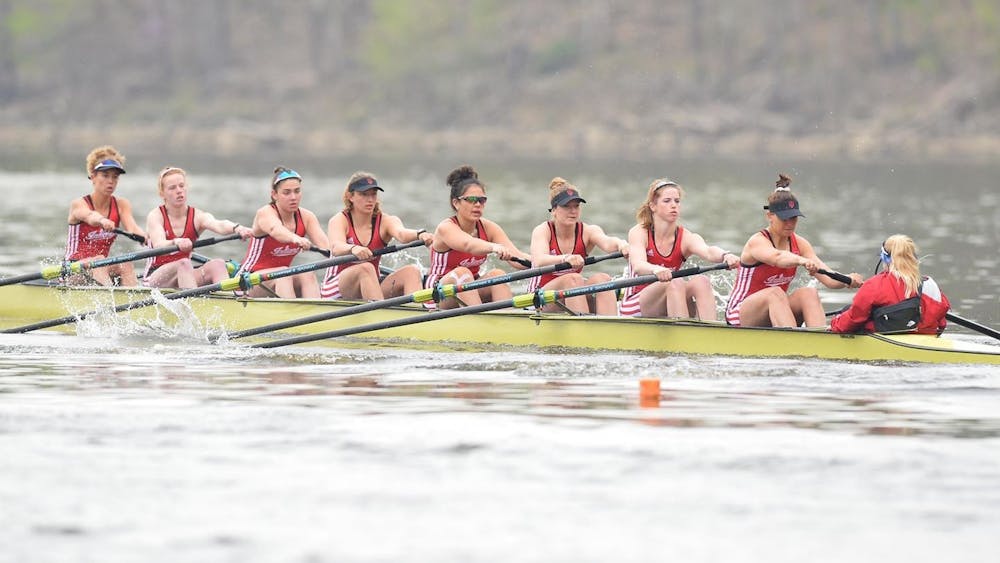 The IU rowing team rows during the Big Ten Invitational on April 18 in Bethel, Ohio. IU will compete in the 12th annual Dale England Cup on Saturday at Lake Lemon in Bloomington.