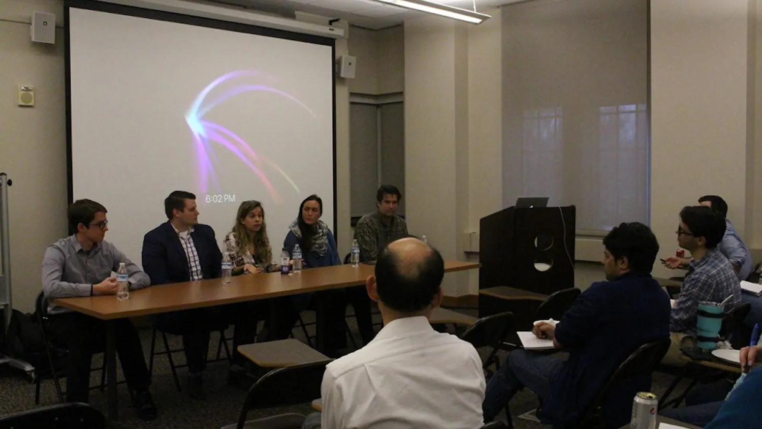 Ellie Symes speaks about her experiences as CEO of the Bee Corp. She was a part of a panel discussing non-lab-based science careers Thursday evening in Simon Hall. 