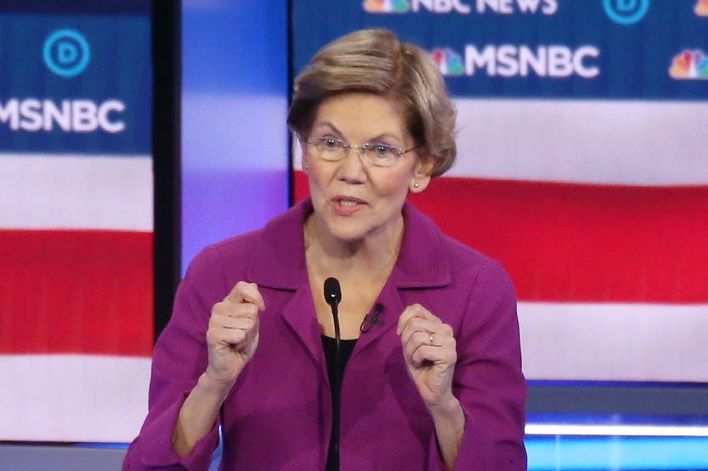 <p>Democratic presidential candidate Sen. Elizabeth Warren, D-Mass., speaks during the Democratic presidential primary debate Feb. 19 in Las Vegas, Nevada.</p>