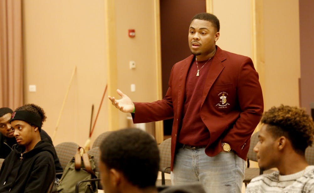 Brandon Washington, alumni of Kappa Alpha Psi addressed how the African-American community should be united Tuesday, March 1, 2016 at the Neal-Marshall Black Culture Center. Kappa Alpha Psi hosted the event to address minority issues on the campus and provide haircuts for students.