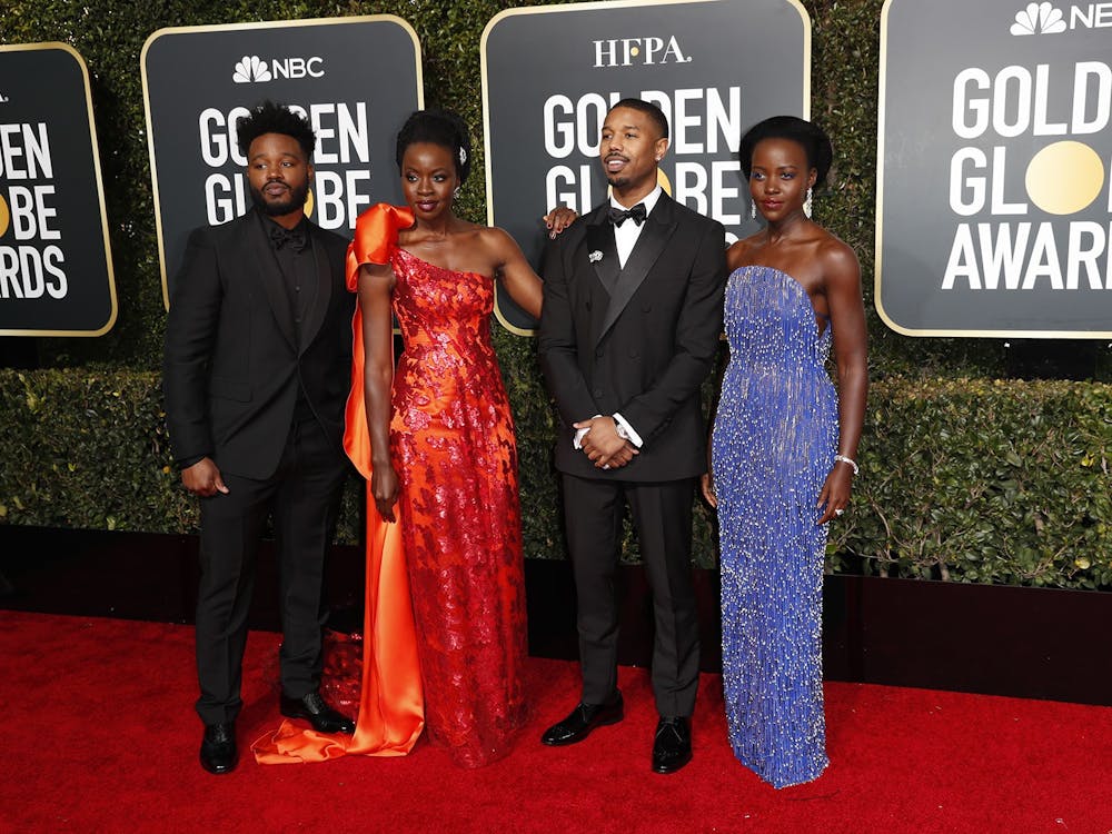 From left, Ryan Coogler, Danai Gurira, Michael B. Jordan, and Lupita Nyong&#x27;o arrive at the 76th Annual Golden Globes on Jan. 6, 2019, at the Beverly Hilton Hotel in Beverly Hills, California. 