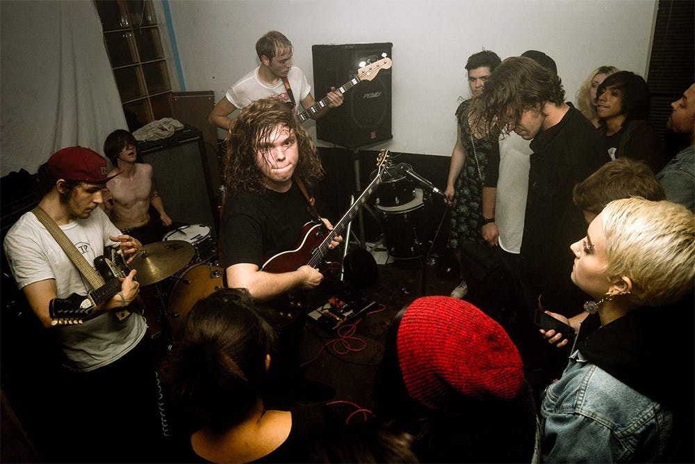 Ryan "Chives" Perkins, frontman of Chives performs with his band.  The Indianapolis-based group performed at the Back Door during Mutant Fest. 