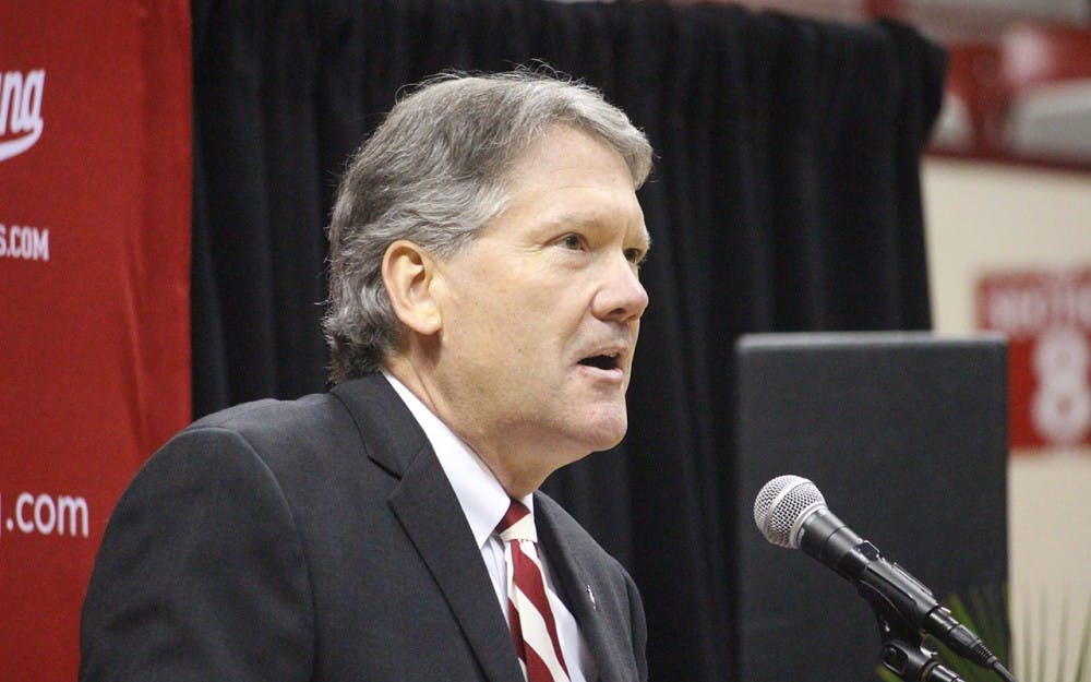 IU Athletics Director Fred Glass speaks to a&nbsp;crowd during a press conference where new head basketball coach&nbsp;Archie Miller was introduced.&nbsp;