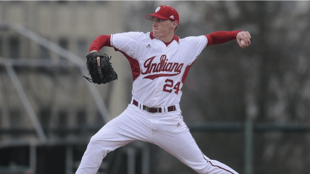 Junior pitcher Drew Leininger throws a pitch during IU's 12-8 victory against Shawnee State on Wednesday at Sembower Field. Leininger pitched six innings and earned three runs.