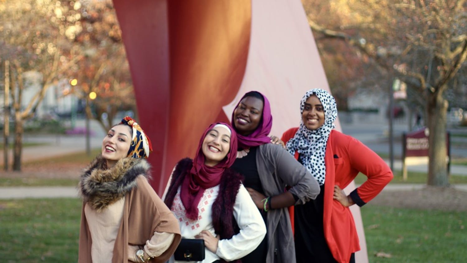 (left to rifght) graduate student Cigdem Meral, freshmen Sarah Kawamleh, sophomores Yasmin Fashir and Sabren Abdulwahab.