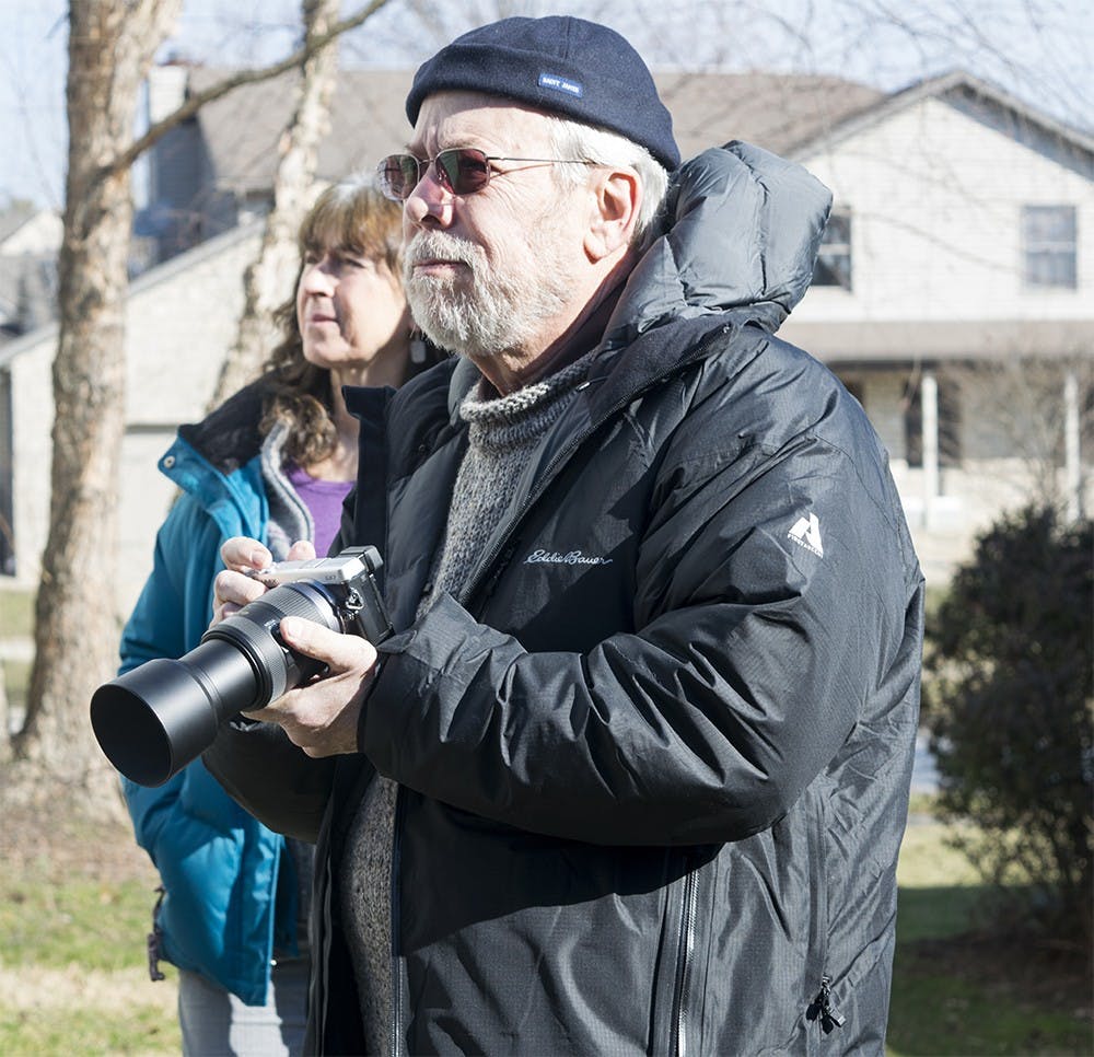 Richard Bawman participates in a backyard bird photography class offered by the Sassafras Adubon Society Sartuday in Bloomington. 