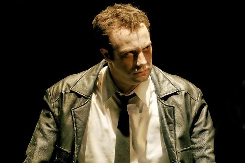 Actor Merritt David Janes (Sweeney Todd) casts a menacing look during the first act of Sweeney Todd Tuesday night at IU Auditorium.