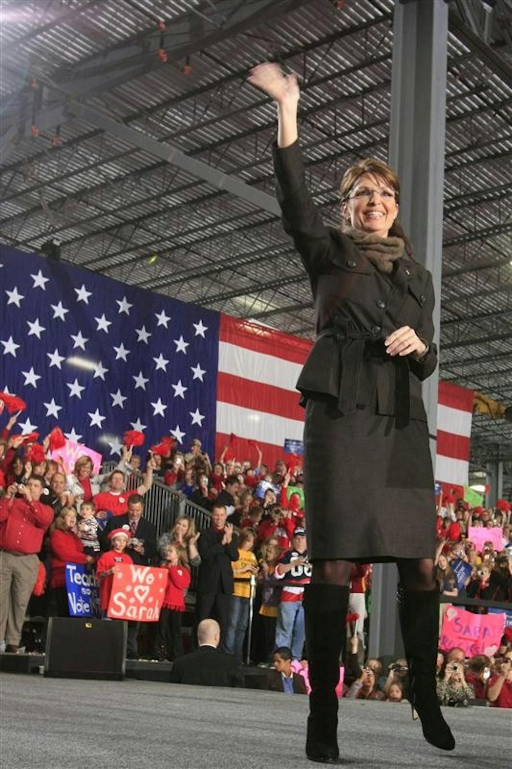 Republican vice presidential candidate Gov. Sarah Palin of Alaska speaks during a rally Wednesday in Jeffersonville, Ind.
