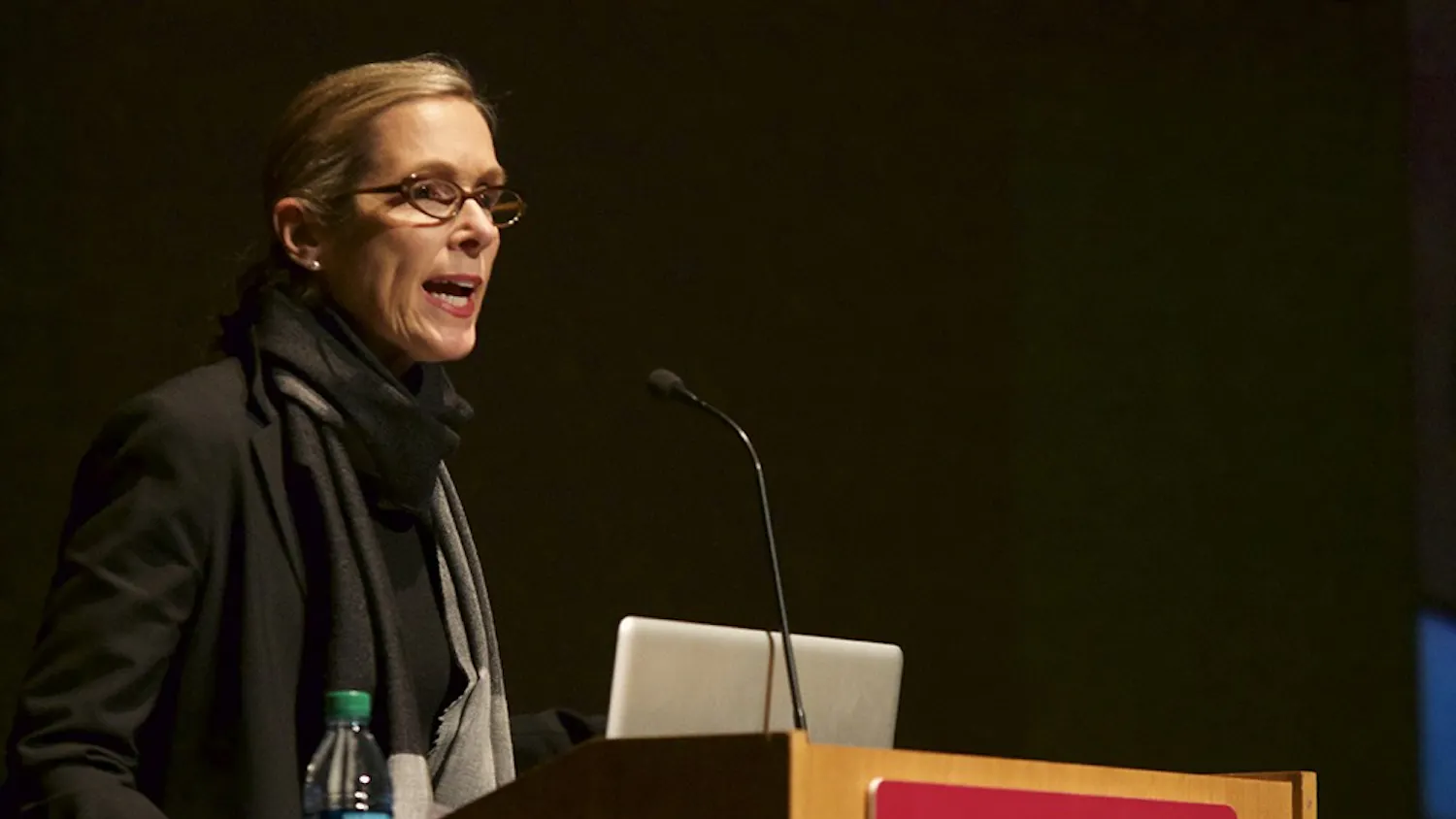 Documentary filmmaker Carolyn Jones speaks after a showing of her film "The American Nurse" on Tuesday evening at the Buskirk-Chumley Theater.