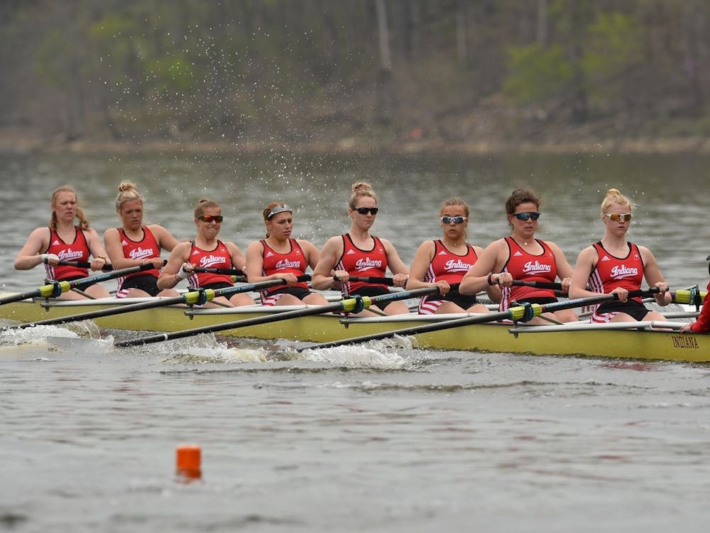 The IU rowing team competes during the Big Ten Invitational on April 17, 2021, at Harsha Lake in Bethel, Ohio. Indiana rowing’s regatta against Michigan was moved to Friday and changed to a scrimmage due to weather conditions.