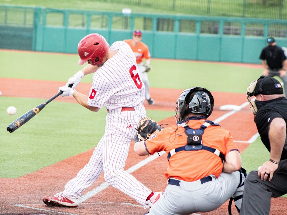 Sophomore Outfielder Grant Richardson swings at a pitch against Illinois on April 9. IU had one player named First-Team All-Big Ten, while two were named Second-Team All-Big Ten.