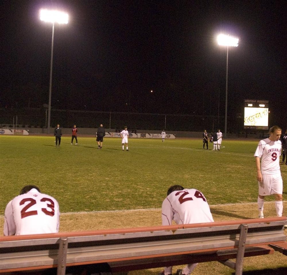 The Hoosiers heads hang low after a loss to the Cardinals Wednesday at Cardinal Park  at Louisville. The Hoosiers were shut out 4-0.