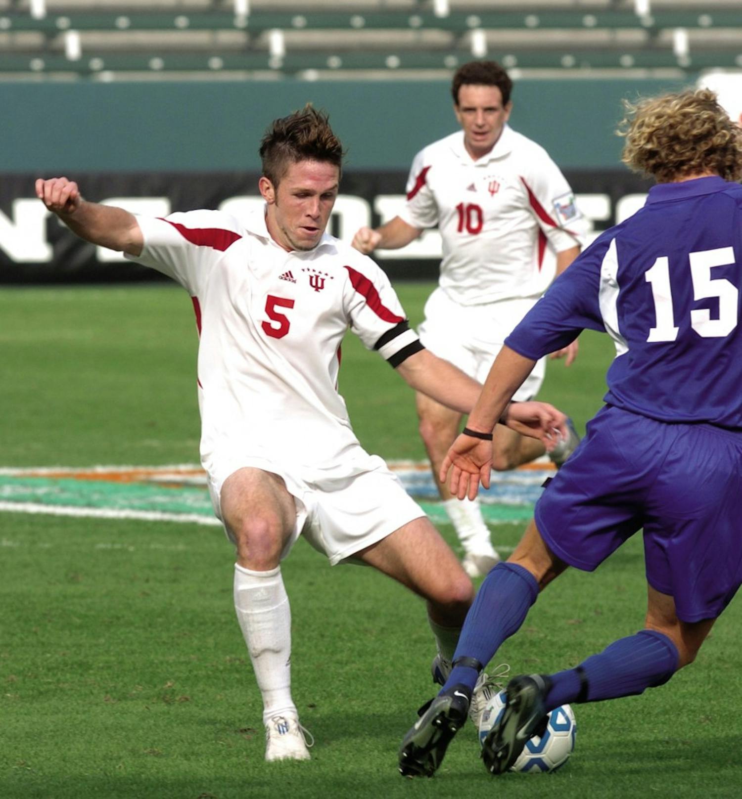 IU senior midfielder Danny O’Rourke prepares to make a challenge against a University of California at Santa Barbara player during the 2004 NCAA College Cup Final played at the StubHub Center, then known as the Home Depot Center, in Carson, California. O'Rourke was named an assistant coach for the IU soccer team on Wednesday.