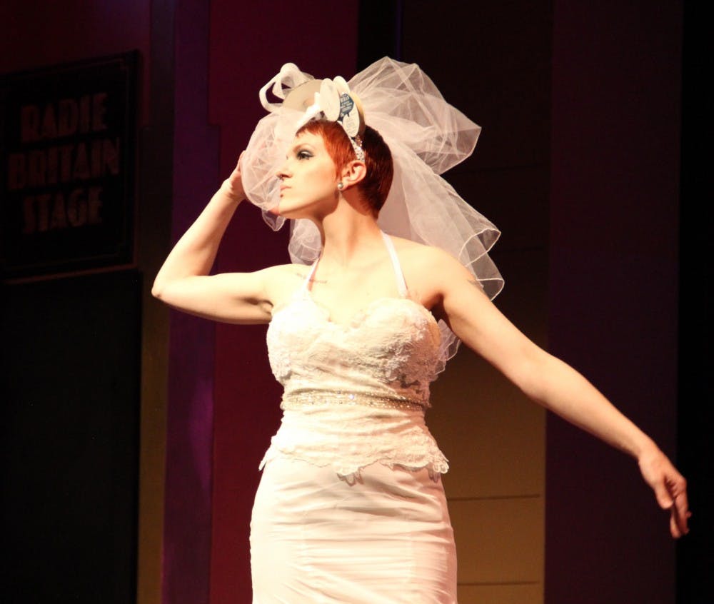Carley Robertson wears the "Mobo Bride" design during Trashion Refashion fashion show on Sunday at Buskirk-Chumley Theater.