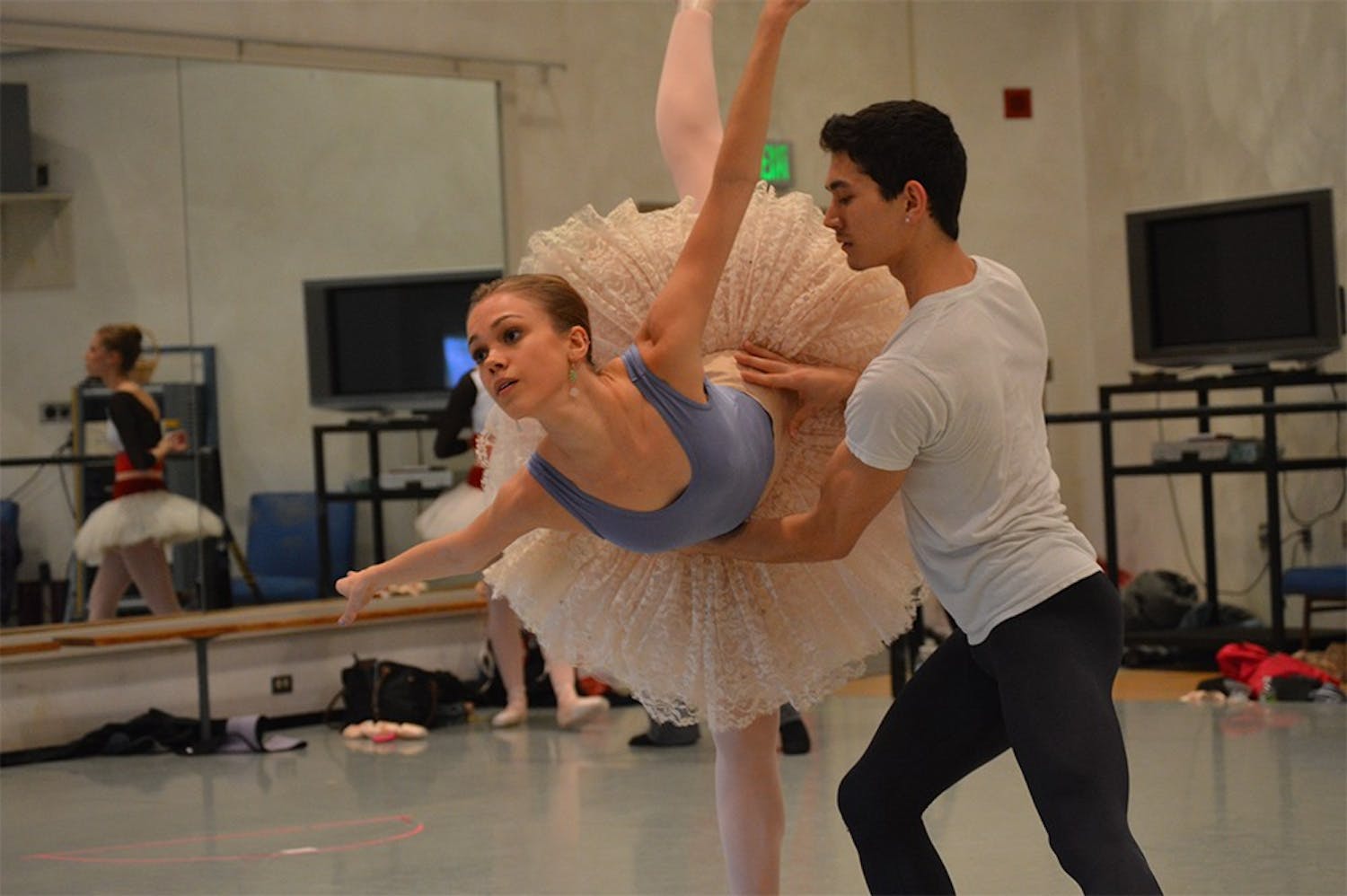 Cara Hansvick and her partner, Andrew Copeland, rehearse for IU Opera & Ballet Theater's "The Nutcracker" ballet. The opening performance of "The Nutcracker" will be at 7:30 p.m. Dec. 3 in the Musical Arts Center. 