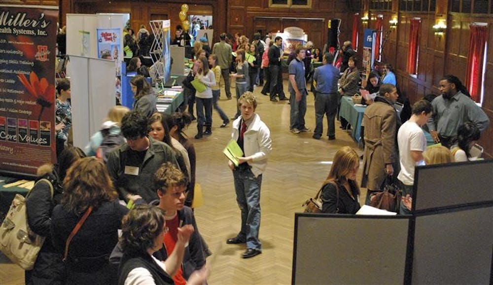 Hundreds of students filtered into the annual Internship Fair Wednesday afternoon at Alumni Hall. Thirty companies interviewed students throughout the day