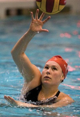 A member of the IU water polo team practices Feb. 9 in the Counsilman-Billingsley Pool at the SRSC. 