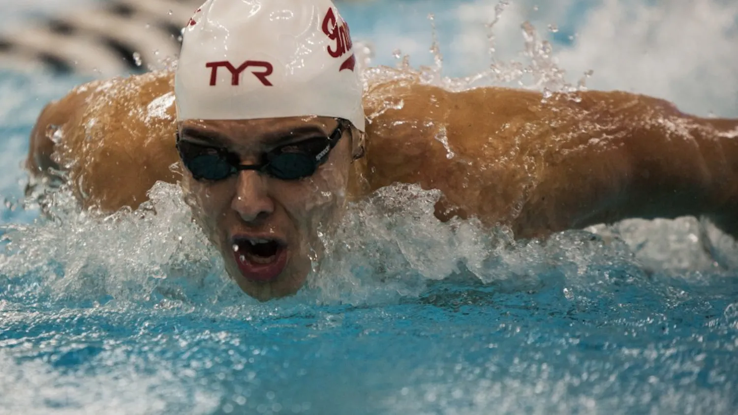 Then-freshman butterfly swimmer Vinicius Lanza, now a senior, competes during the 200-yard butterfly in 2016 at the Boilermaker Aquatic Center.