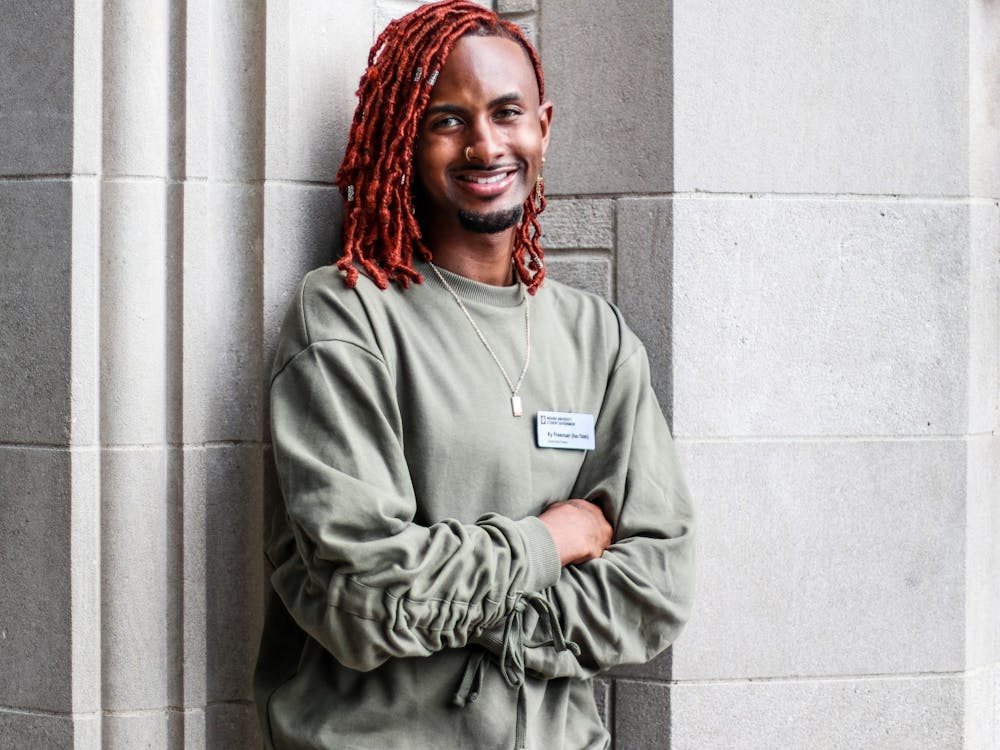 IU Student Government President Ky Freeman poses for a portrait Sept. 9, 2021, in front of the Sample Gates. Freeman was elected as student body president in May 2021 alongside vice president candidate Madeline Dederichs on the Elevate ticket.  
