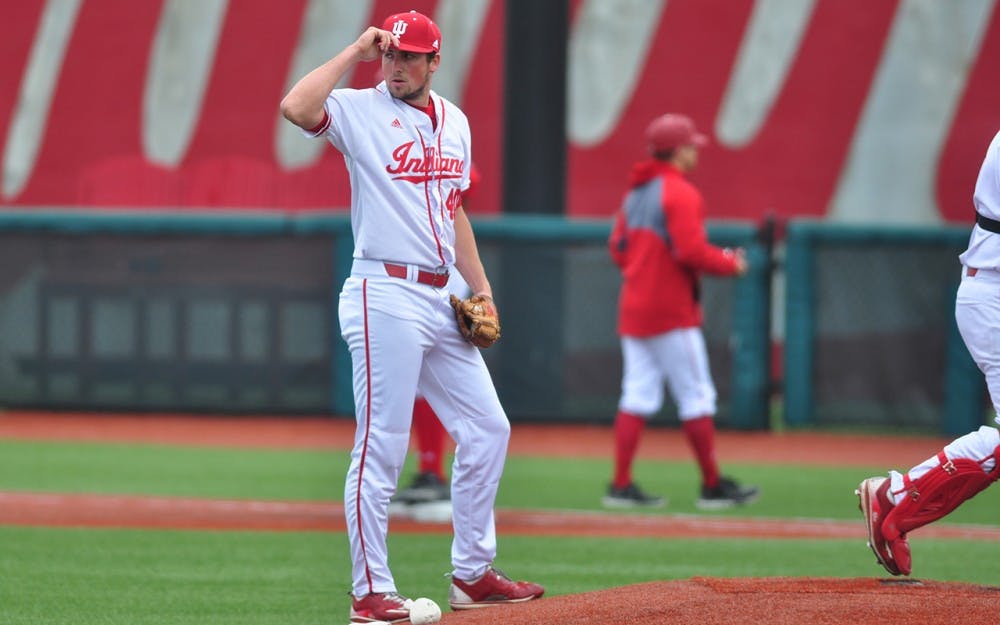 Junior pitcher Brian Hobbie on the mound during IU’s second game against Nebraska on Saturday. IU lost to Nebraska 3-1.