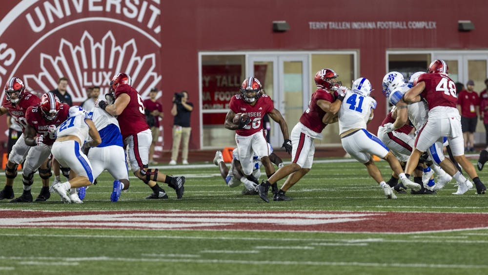 Senior running back Josh Henderson runs with the ball against Indiana State on Sept. 8, 2023, at Memorial Stadium in Bloomington, Indiana. Indiana defeated Indiana State 41-7 on Friday.