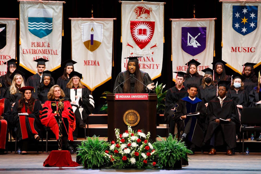 <p>IU senior Jordan Davis speaks at the 2022 IU Bloomington Honors Convocation on March 27, 2022, after winning the Herman B Wells award. Davis will be this year’s student commencement speaker for the class of 2022’s graduation on May 7 at Memorial Stadium.</p>